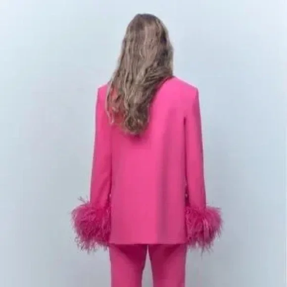 Zara Pink Feather Cuff Blazer - Picture 3 of 4